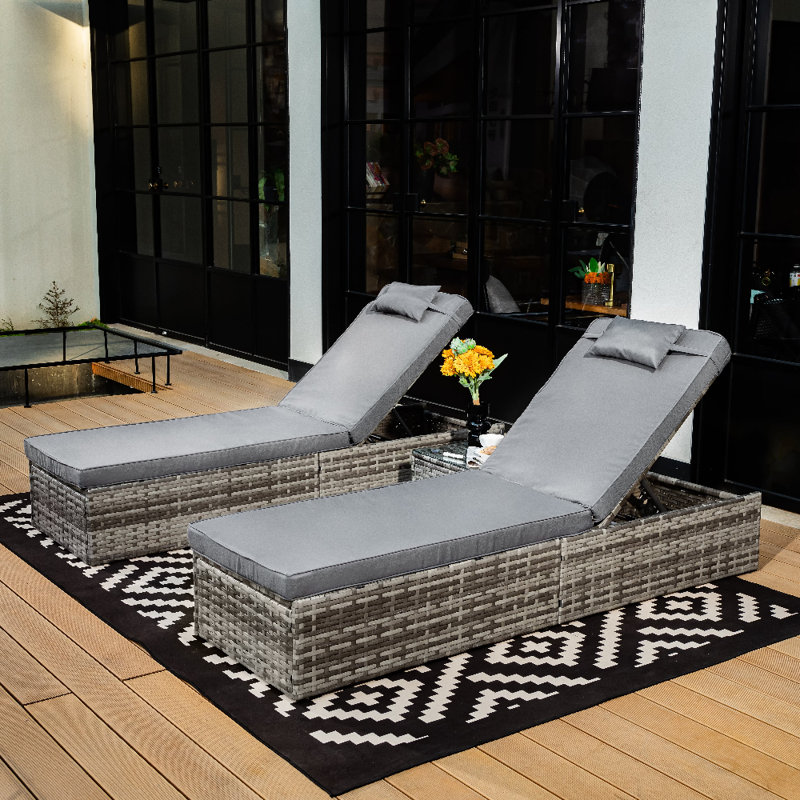 Tyndale 195cm Long Reclining Single Sun Lounger with Cushions and Table, Grey , Grey