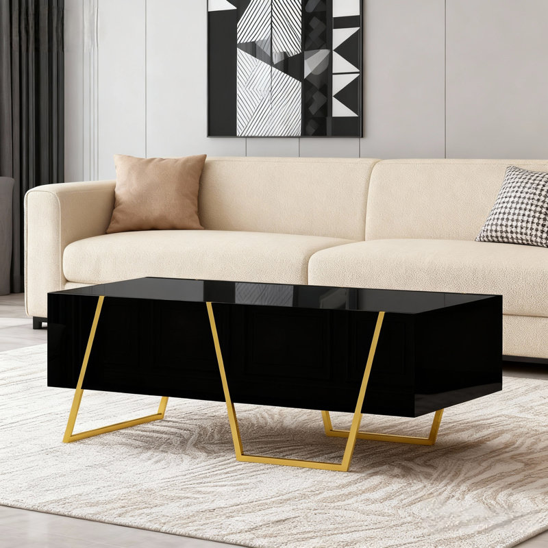 Table basse rectangulaire haute brillance avec tiroirs