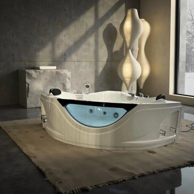 Baignoire d'angle de 59 po avec 6 jets, pompe Ul et lumières, économisant de l'espace offrant une retraite relaxante pour 2 personnes avec système de baignoire à jets, système d'inclinaison confortable, améliorant votre expérience