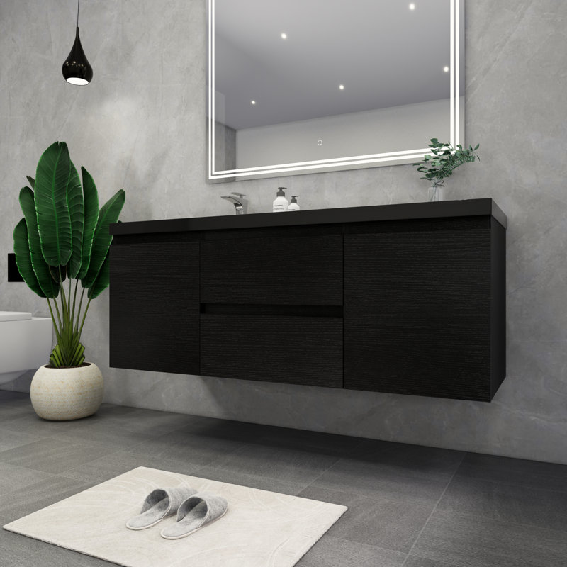 Ensemble de meuble-lavabo mural simple 60 po Castin, Noir mat riche