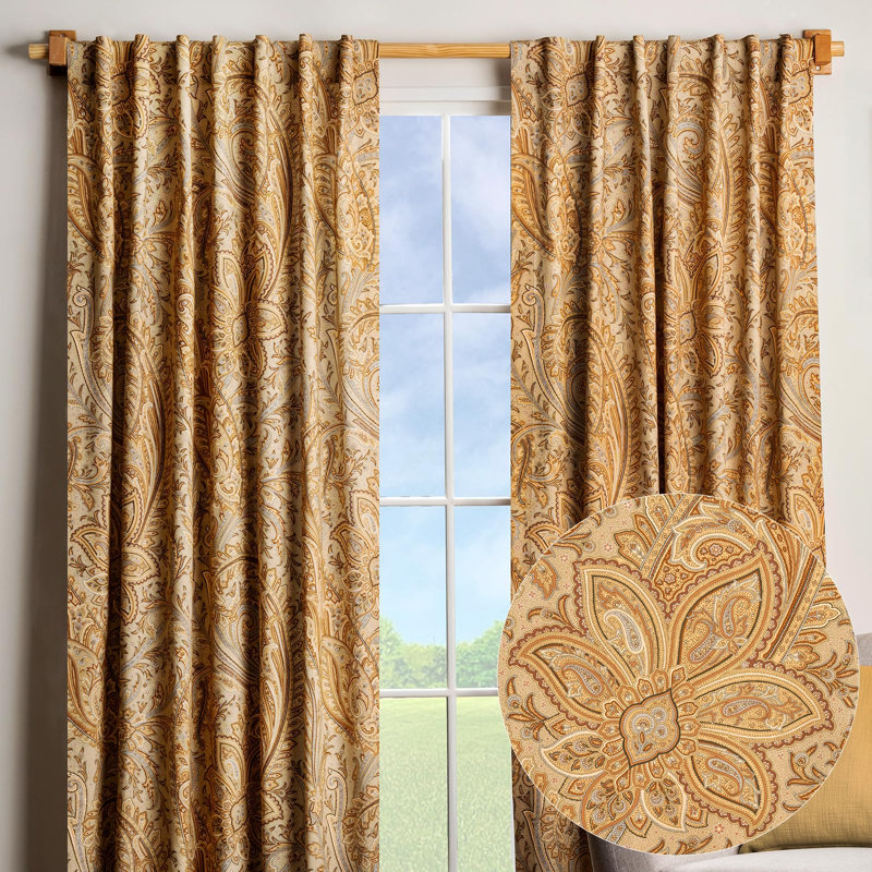 Maison d' Hermine Curtains for Living Room 100% Cotton 84 inch Length Two Panel Light Filtering Curtains for Windows with Rod and Loop Pockets (Kashmir Paisley - Sepia, 50"W x 84"L)