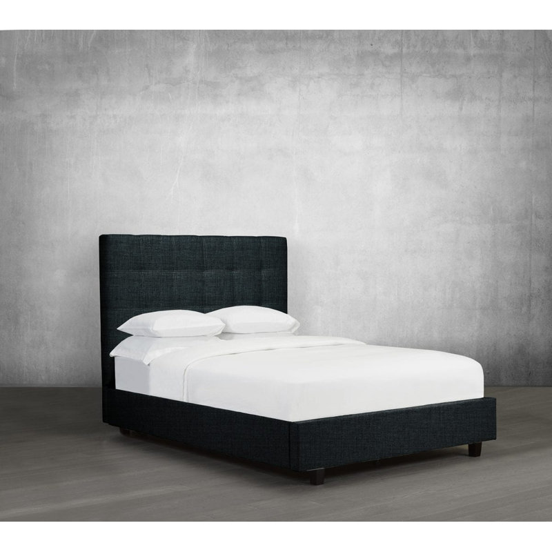 Lit plateforme tapissier Haskins, Grand, Lin - denim, No Storage Included
