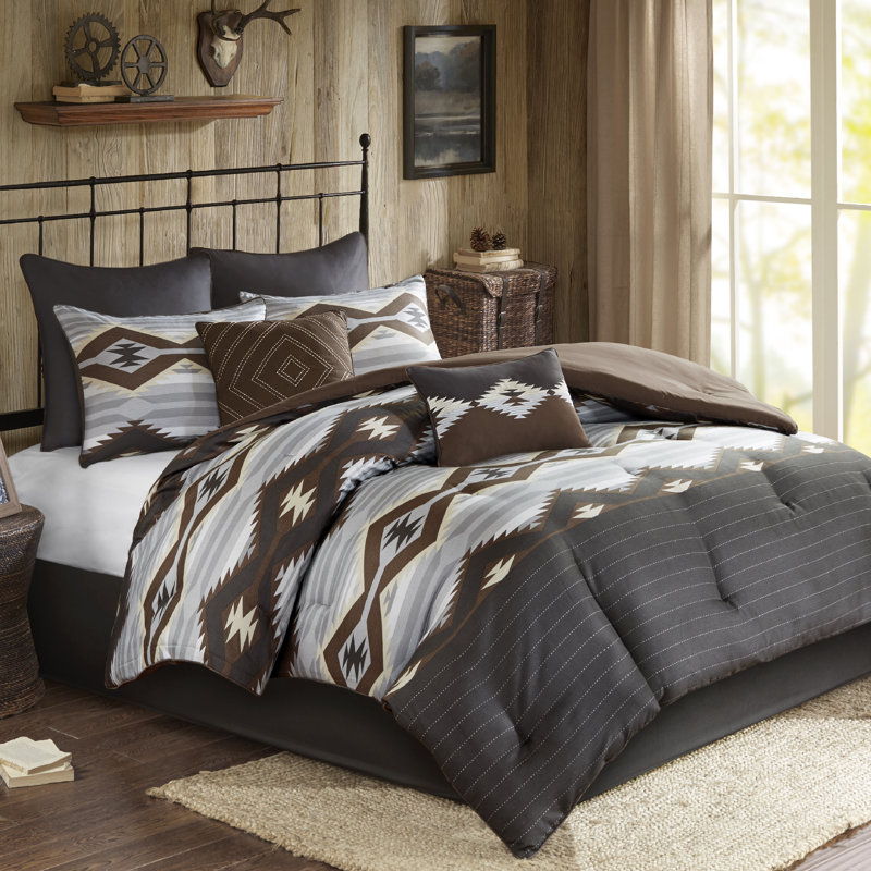Full Brown Microfiber Reversible Southwestern Comforter Set