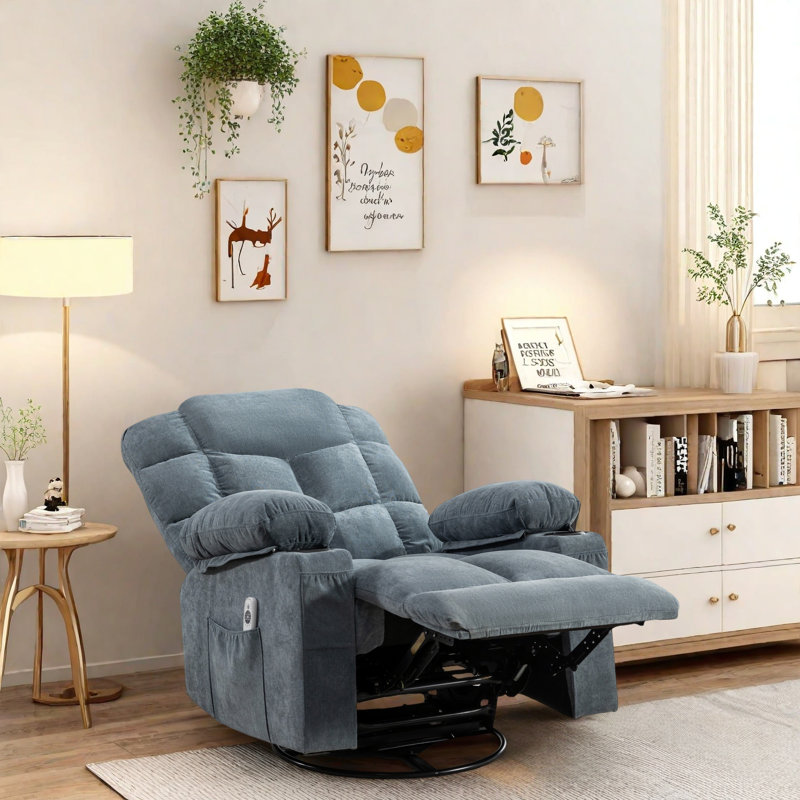 Massage Recliner Chair With Heat & Vibration Rocking Recliner With Usb Port, 8-Point Massage, Adjustable Intensity, Padded Lounge Chair With Storage Pockets, Fabric Manual Recline