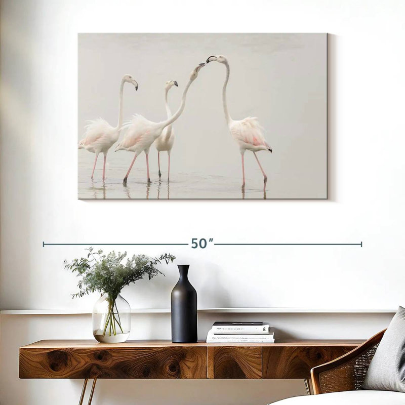 Brampt Pristine White Flamingos, 26" H x 39" W