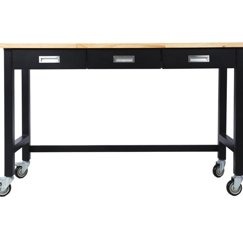 60in Work Table With Heavy Duty Frame And Mobile Capability Workbench Solid Wood Top Workstation