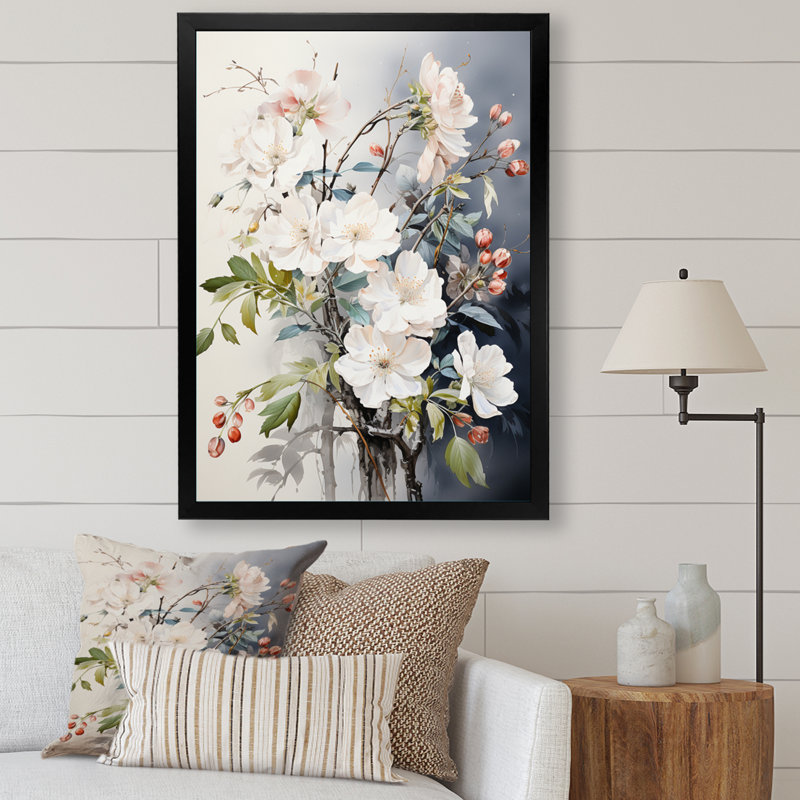 «Lyneisha Asian Art Orchids Flowers II», reproduction sur toile, Cadre photo noir, H 20 po x l 12 po x P 1 po