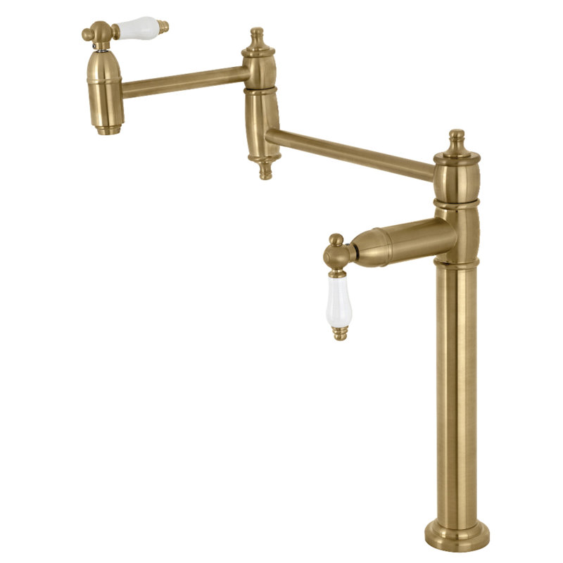 Kingston Brass Two-Handle 1-Hole Deck Mount Pot Filler Faucet, Brushed Brass/White