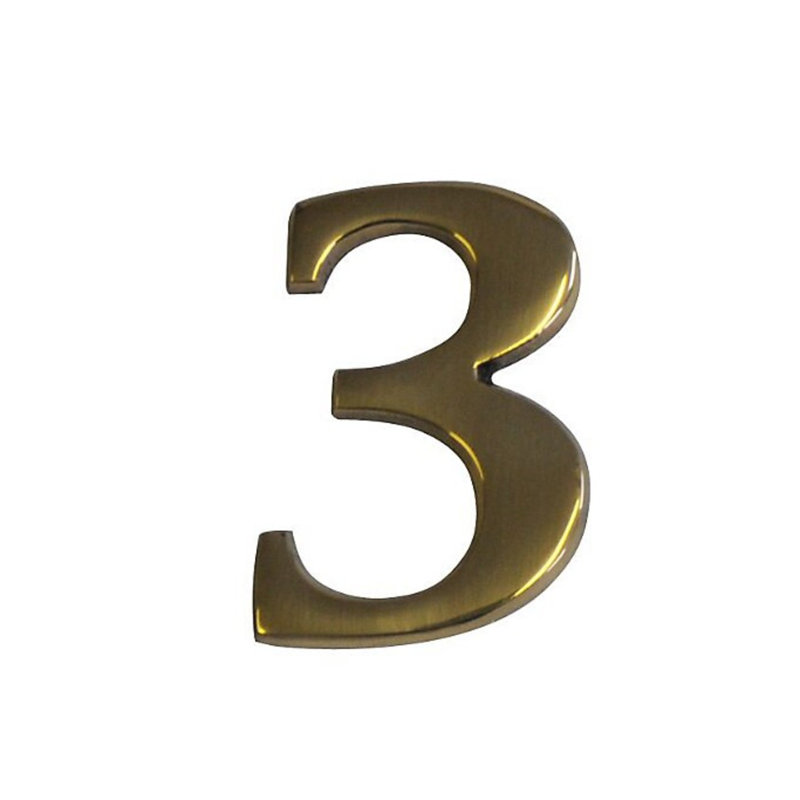 Kelesia 6cm H Reflective Metal House Number, 3, Brass