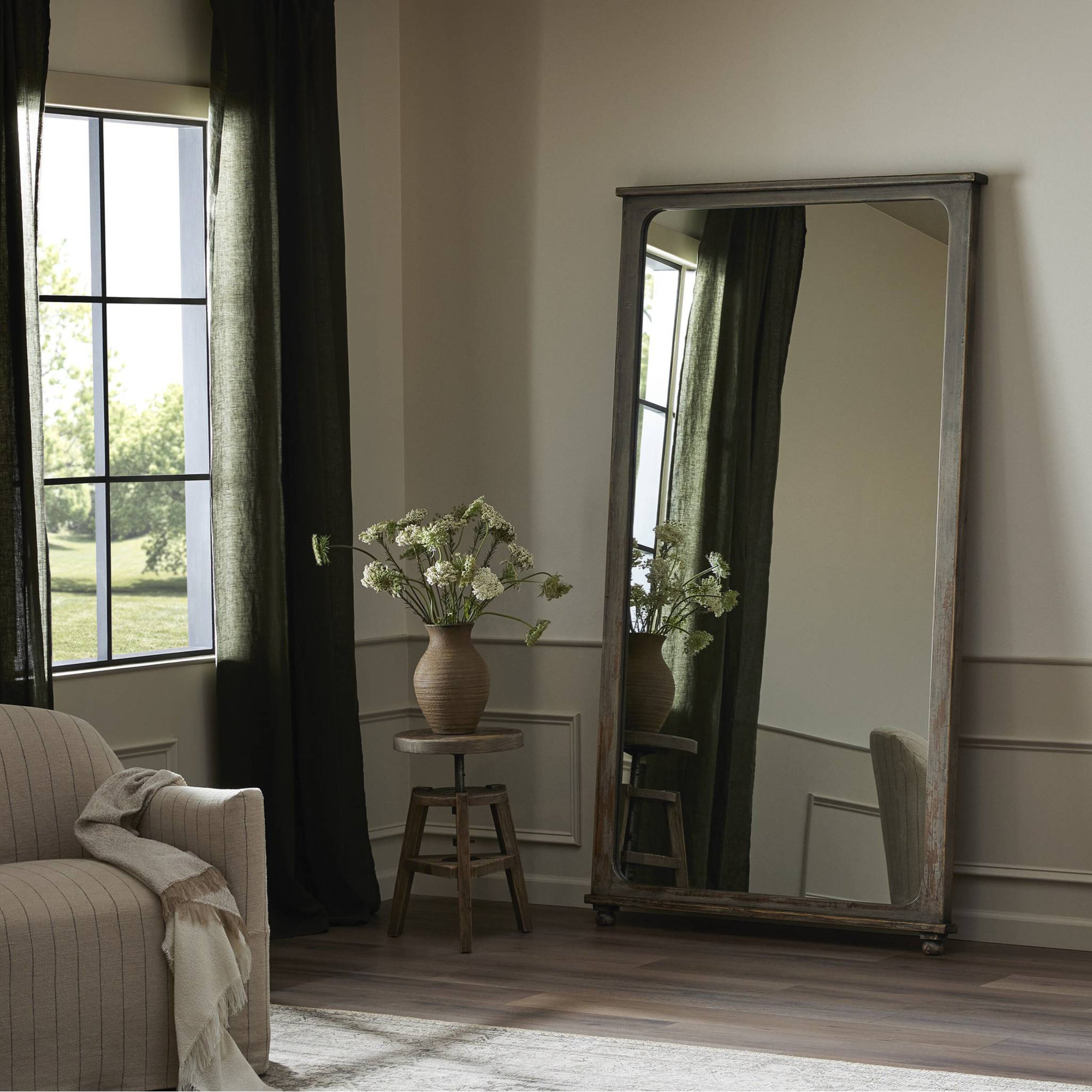 Orleans Floor Mirror, Blue Antiqued Pine