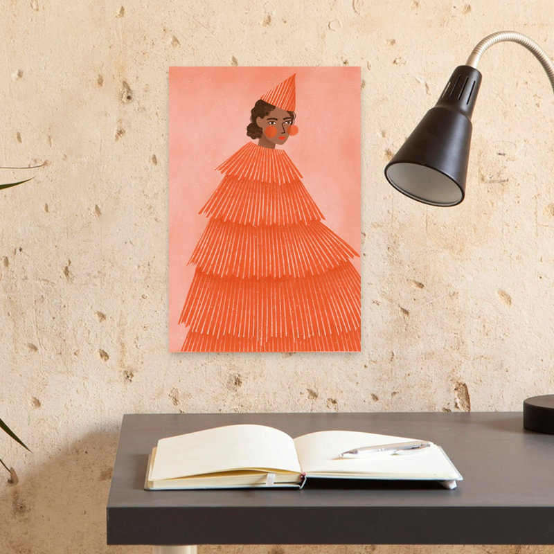 Orange Party Girl Vibrant Whimsical Abstract Portrait Wall Art Print, 45.72cm H x 30.48cm W