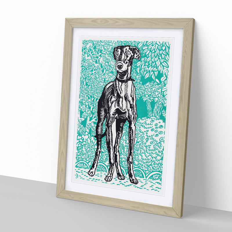 Greyhound Vol.3 by Moriz Jung - Picture Frame Painting, 36cm H x 27cm W x 2cm D, Oak Framed