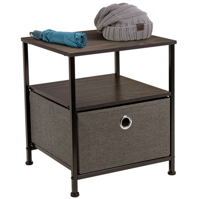 Sorbus 1 Drawer and Shelves Nightstand with Steel Frame, Wood Top & Fabric Bins by Sorbus