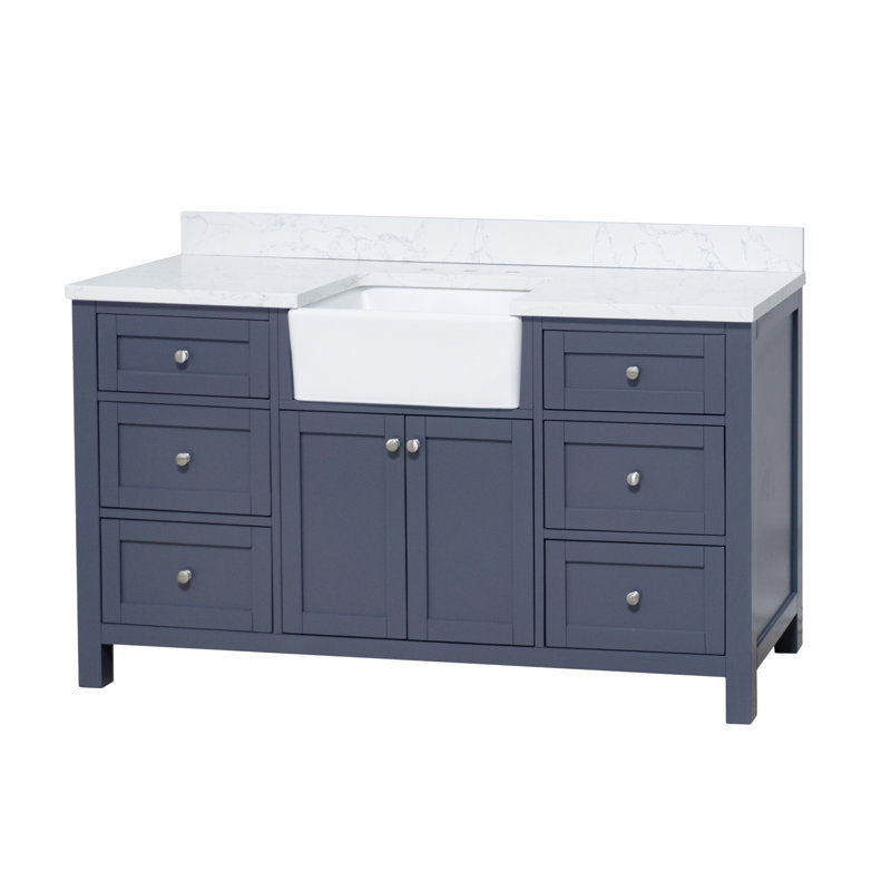 Yorkshire 60'' Single Bathroom Vanity with Engineered Stone Top, Charcoal Gray
