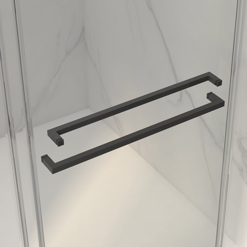 56-60"W X 70"H Frameless Double Sliding Shower Door,5/16" (8Mm) Thick SGCC Tempered Clear Glass,Double Side Easy Clean Coat, Matte Black Finished With Buffer