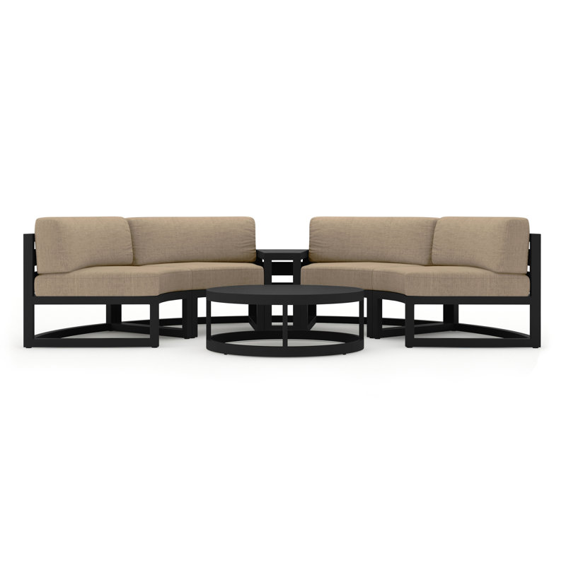 Bergeron 4 - Person Patio Conversation Set with Cushions, Canvas Heather Beige Sunbrella® Canvas, Black