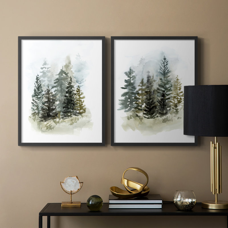 Impression encadrée Washy Treeline I-Premium - prête à être accrochée - aucun clou requis - aucun clou requis, Noir
