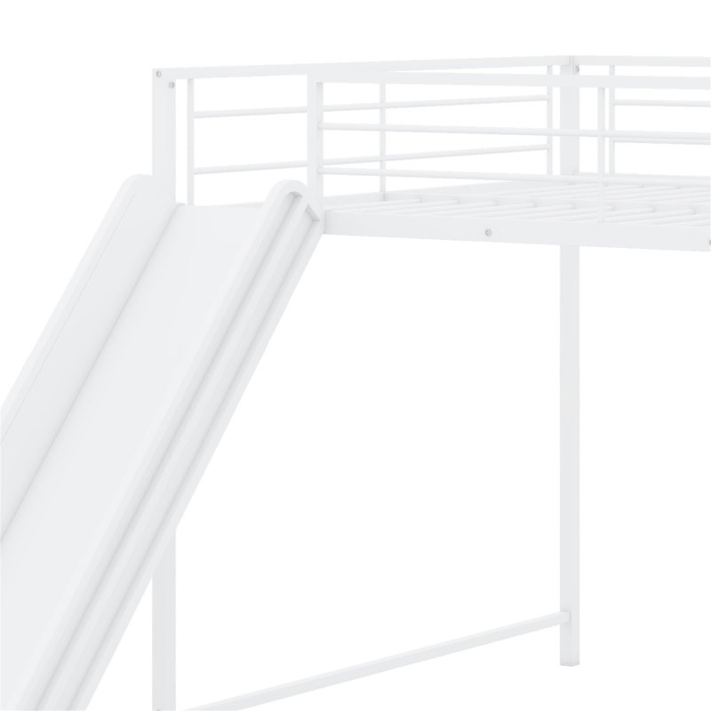 Metal Bunk Bed With Slide And Guardrails, Full Over Full, White