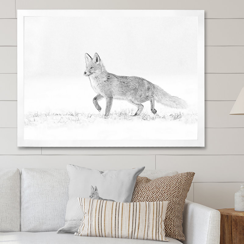 Croquis de renard noir et blanc en hiver - décoration murale traditionnelle sur toile, H 8 po x l 12 po x P 1 po