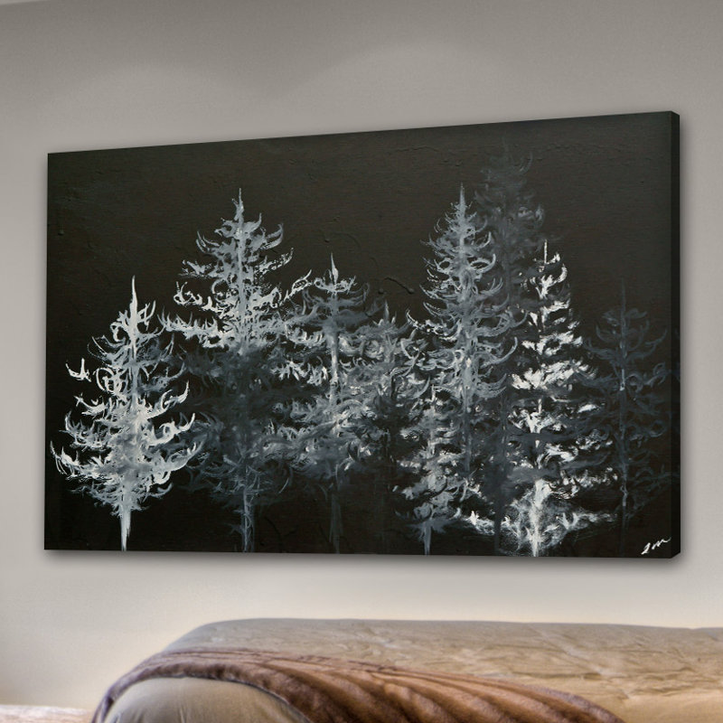 Trees in Moonlight Black and White Canvas Art Print