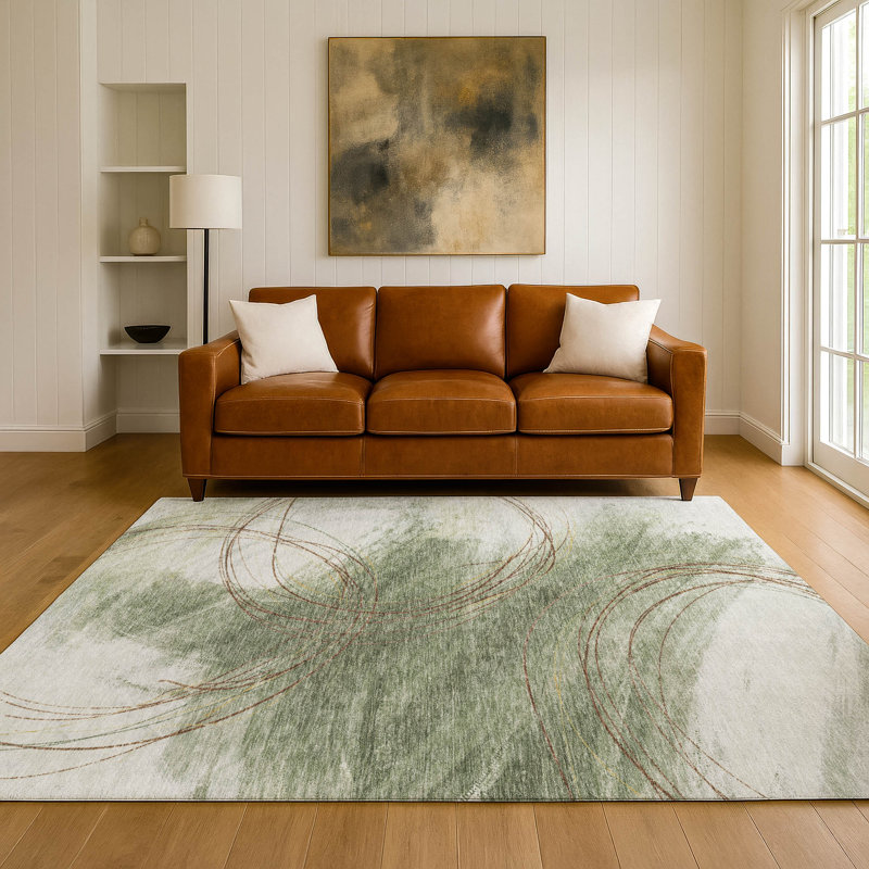 Tapis abstrait lavable à la machine de qualité supérieure Mayfield AMF2396, Aloès, 8 pi x 10 pi