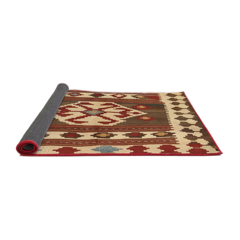 Tapis brun/vert de zone contemporaine, Rond 5 pi
