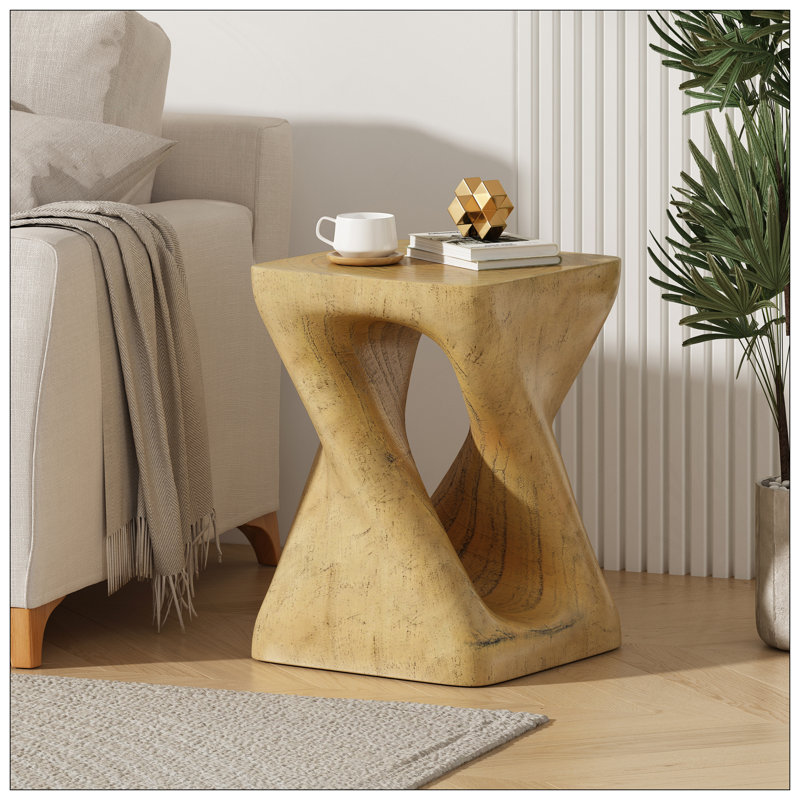 MGO Twist Shape Side Table, Wood-Like Texture, Natural Colour, Natural