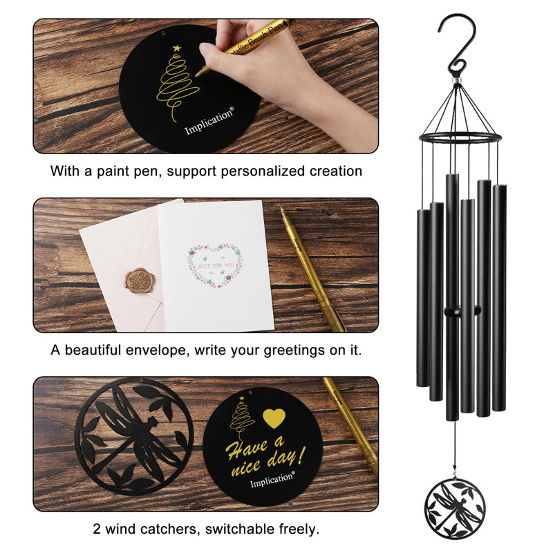 45" Black Aluminum Dragonfly Memorial Wind Chimes