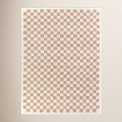 Walker Pink Cream Checkered Shag Rug