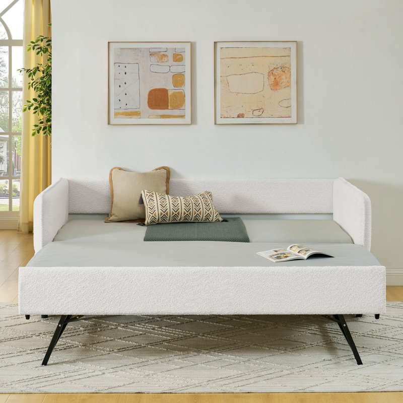 Daybed With Trundle Upholstered Tufted Sofa Bed, Twin Size, Boucle Fabric, Beige (83"X43"X29.5")