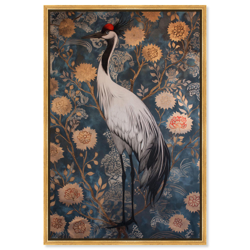 Oiseau botanique II , H 55 po x l 37 po, Cadre doré