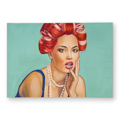 Pin Up Girl with Curlers - Retro Outdoor Area Rug | Home Decor