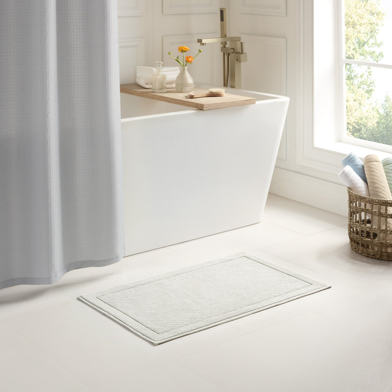 Host and Home Modern Double Weave Textured Cotton Bath Rug with Non Slip Backing, Single - 17" L x 24" W, Gray