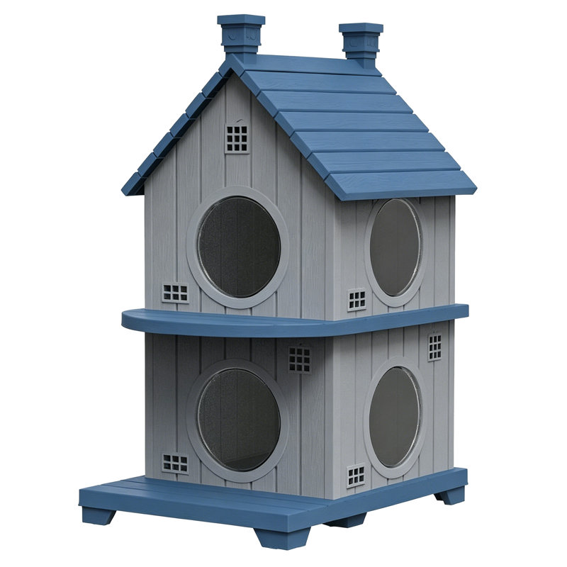 Maison de chat à 2 niveaux de style chalet, abri multi-niveaux résistant aux intempéries pour petits / moyens chats, facile à assembler, plastique