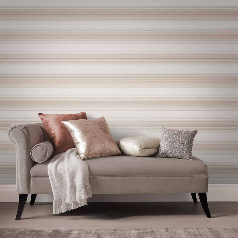 Lagom Striped Metallic Wallpaper Double Roll, White/Rose Gold