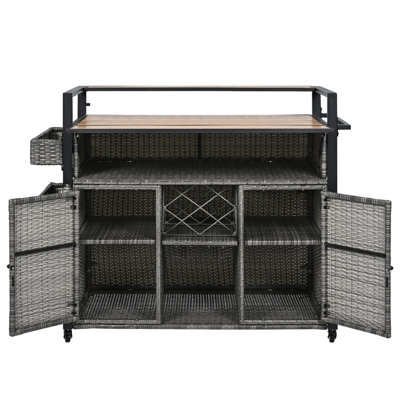 Wicker Outdoor Grill Cart featuring an Extended Plastic Wood Table Top.
