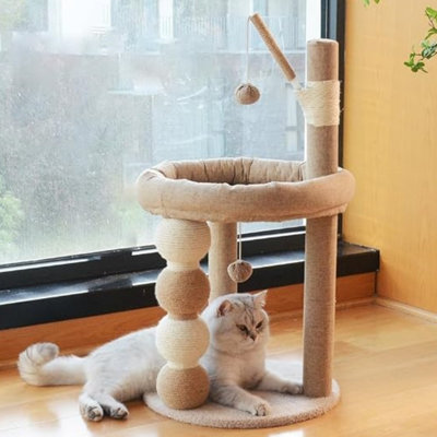 Arbre à chat Gimnasio para Gatos Fun, tour de chat à 3 piliers avec lit moelleux, 2 boules de chat, poteaux à griffer, meubles pour animaux à plusieurs niveaux pour que les chats puissent jouer, grimper et dormir
