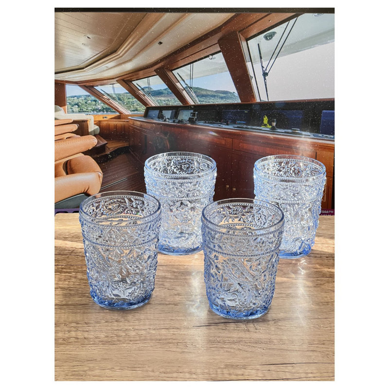 Verres à motif cachemire en acrylique, Bleu, 13 oz liq.
