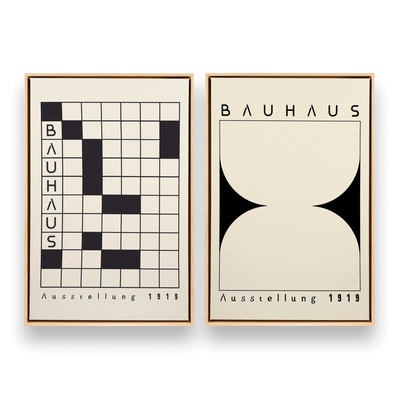 Ensemble de 2 impressions sur toile Bauhaus Grid & Balance, Cadre flottant, Érable américain, H 37 po x l 50 po