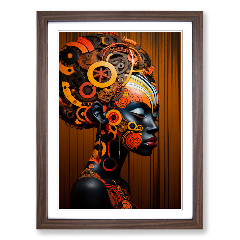 African Woman Neo-Plasticism No.2 - Framed Print, 34cm H x 25cm W x 2cm D, Walnut