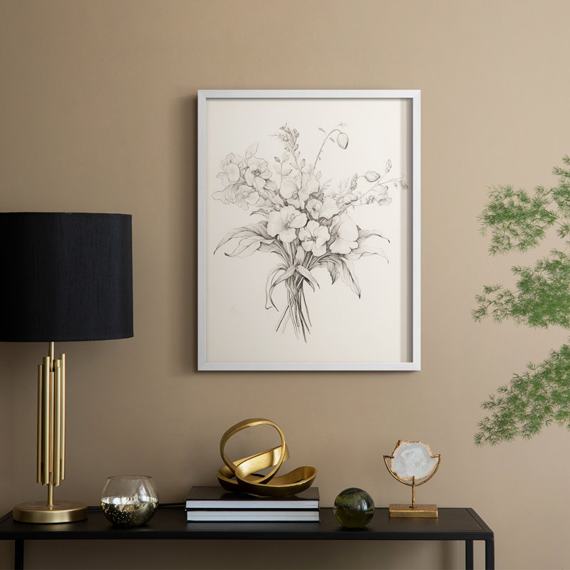 Reproduction florale rétro encadrée - bois massif, H 11 po x l 9 po, Blanc