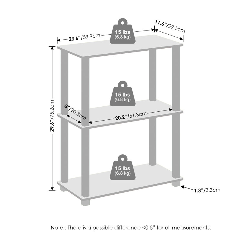Turn-S-Tube 3-Tier Multipurpose Bookcase, Shelf Display Rack with Square Tube, Beech/White