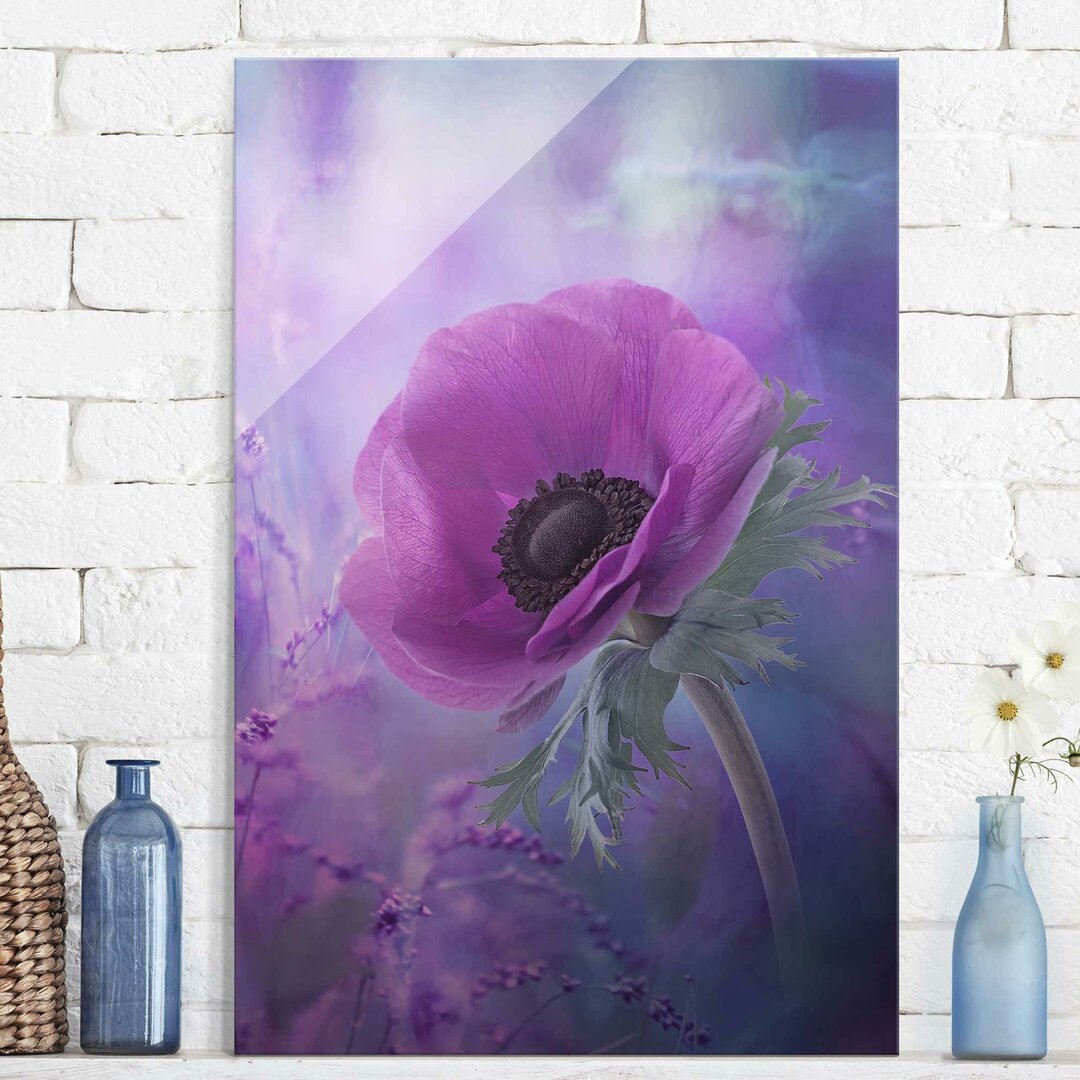 Glasbild Anemonenblüte in Violett