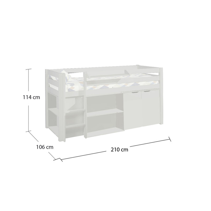 Edwards European Single (90 X 200 Cm) Loft Bed with Built-in Ladder Included, White