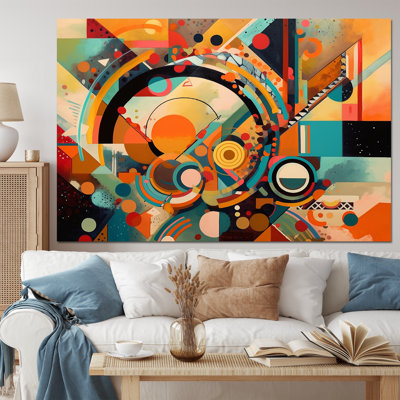 Orange And Blue Geometric Vibrations I - Modern Geometric Wall Art Living Room