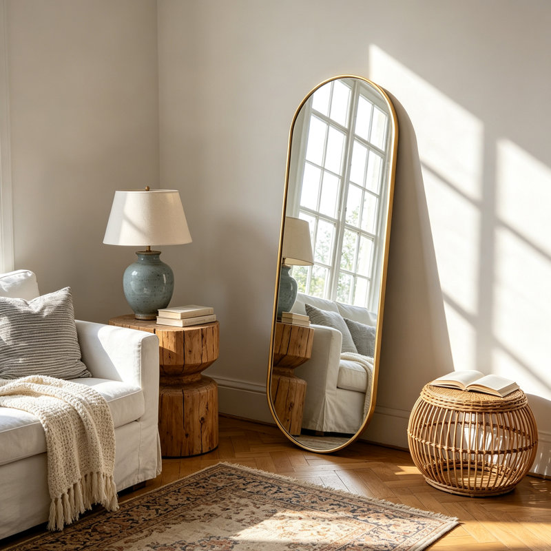 Oval Full‑Length Wall Mirror, 55" H x 18" W