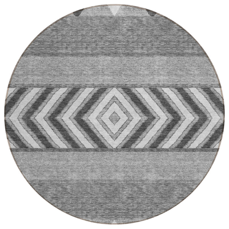 Tapis rond lavable gris anthracite et argenté 8 pi Fabre
