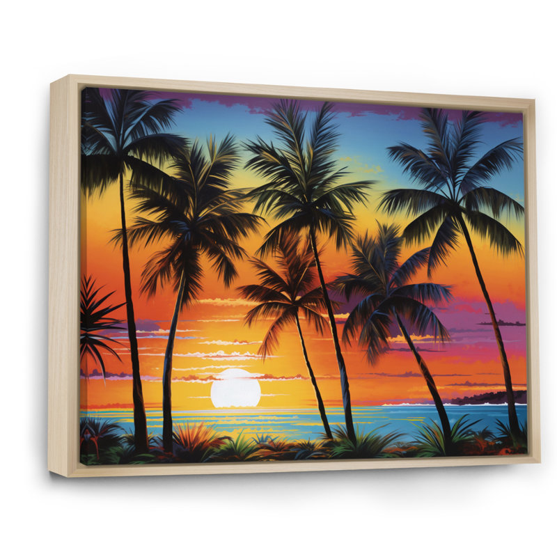 «Colorful Bold Palm Trees Landscape IV - Palmiers et palmiers», art encadré, Cadre flottant érable