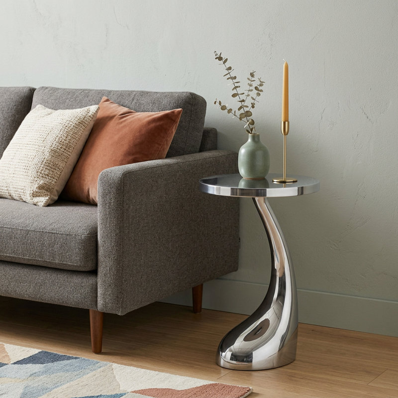  Contemporary 21" Silver Aluminum Abstract Round End Table