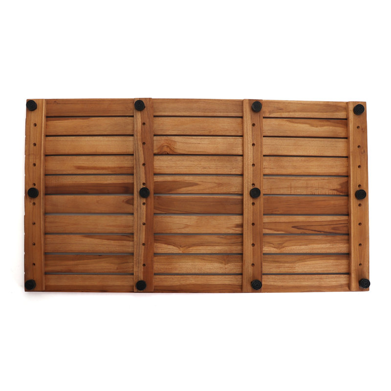 Natural Teak Wood Non-Slip Shower Mat, 35.5" x 19.75"